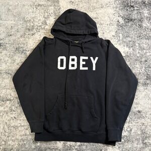 OBEY Black Graphic Hoodie‎ Hooded Sweatshirt Mens Size Large